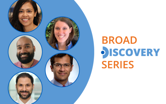 Broad Discovery Series poster with portraits of the five speakers