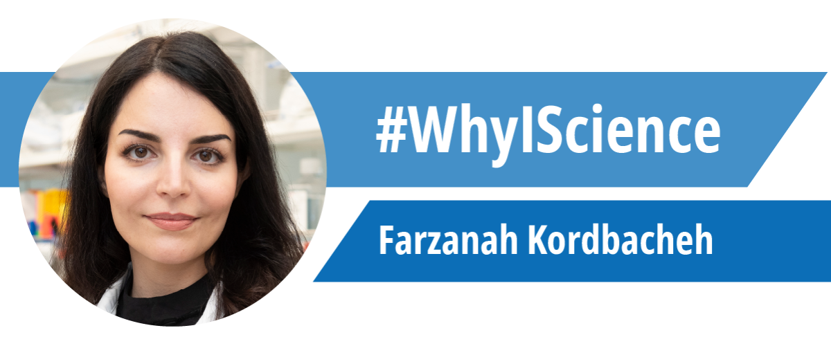 Photo of Farzaneh with the text #WhyIScience